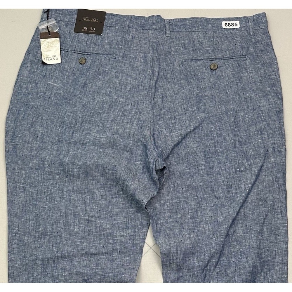 Tasso Elba Island Linen Pants Men 38x30 Chambray Blue Summer Beach Trousers NEW